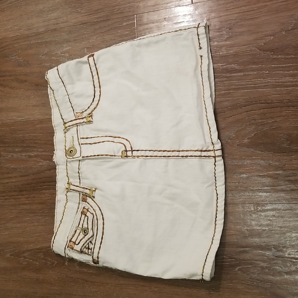 (29W) True Religion Joey White Denim Mini Skirt Western 100% Cotton